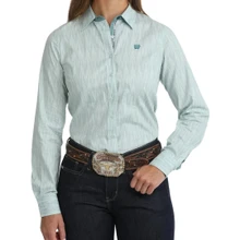 Cinch Women's Light Blue Printed Button Down Shirt