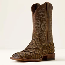 ARIAT Men's Ariat Tan Bass Print/Loco Brown Riverside Wide Square Toe Cowboy Boots 