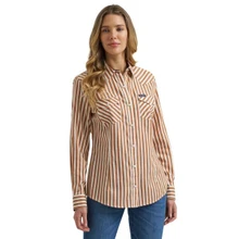WRANGLER Wrangler Women's Retro Stripe Snap Brown Shirt 