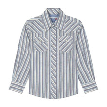WRANGLER Boy's Wrangler 20X Long Sleeve Striped Shirt In Blue 