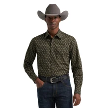 WRANGLER Wrangler Men's Shadow Mesa Retro Print Western Snap Shirt - Black & Tan 