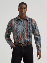 Wrangler Checotah Men's Ridge Blue Geometric Print Snap Shirt