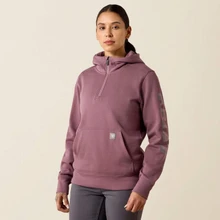 ARIAT Ariat Flint/Toadstool Rebar Lightweight Logo 1/2 Zip Hoodie For Women 