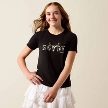 ARIAT Ariat Girl's Rowdy Cow Skull T-Shirt In Black 