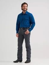 Wrangler Solid Blue Broadcloth Western Snap Shirt For Men