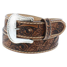 TONY LAMA Tony Lama Men's Tan & Dark Brown Floral Tooled Leather Belt TONY LAMA Tony Lama Men's Tan & Dark Brown Floral Tooled Leather Belt