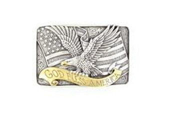 NOCONA Nocona Men's Silver & Gold God Bless America Eagle Belt Buckle 