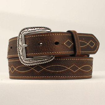 M & F M&F Western Ariat Men's Oiled Brown Boot Stitched Western Leather Belt 