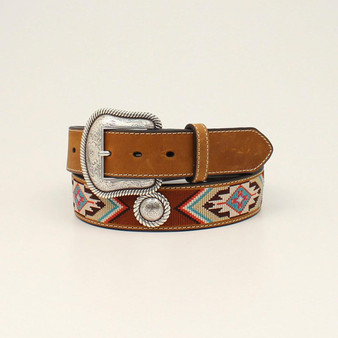 NOCONA Nocona Women's Brown Southwest Embroidered Round Concho Leather Belt 