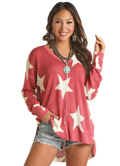 ROCK & ROLL COWGIRL Rock & Roll Cowgirl Women's Pink Star Sweater 
