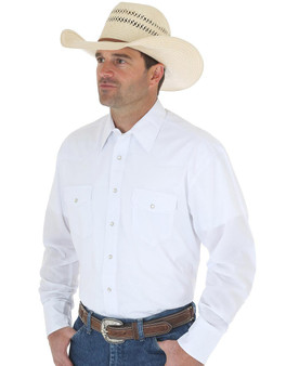 WRANGLER Wrangler Men's White Solid Broadcloth Western Snap Shirt 