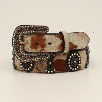M & F Angel Ranch Women's Hair On Cowhide Western Belt And Buckle 