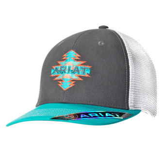 M & F Ariat Turquoise Grey Aztec Trucker Hat Snapback Cap 