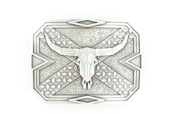 M & F Nocona Steer Skull Silver Western Belt Buckle 