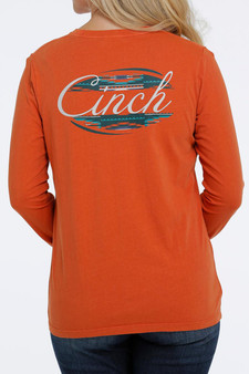 CINCH Cinch Women's Orange Rust Long Sleeve Graphic T Shirt 