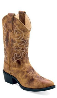 OLD WEST Old West Boy's Distressed Tan Round Toe Cowboy Boot 