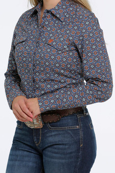 CINCH Cinch Women's Navy Print Long Sleeve Snap Western Shirt 