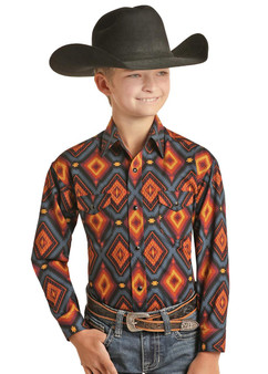 PANHANDLE SLIM Panhandle Boy's Aztec Print Long Sleeve Snap Western Shirt  PANHANDLE SLIM Panhandle Boy's Aztec Print Long Sleeve Snap Western Shirt