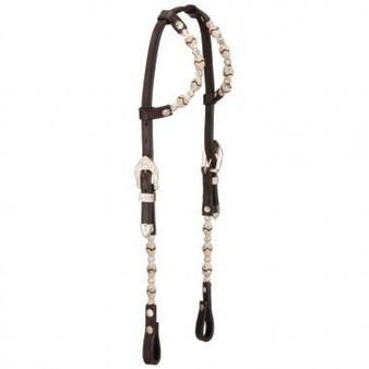 ROYAL KING  Royal King Rawhide Ferruled Silver Double Ear Show Headstall Dark Oil 
