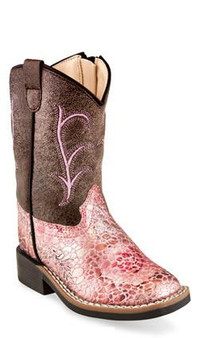 OLD WEST Old West Girl's Antique Pink/Crackle Faux Leather Cowboy Boot 