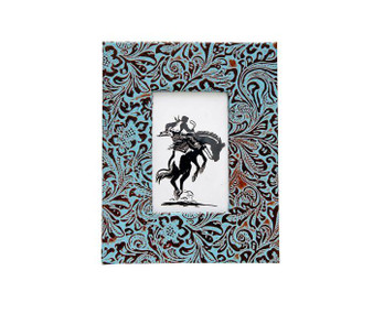 MYRA BAGS Myra Bags Hemlock Turquoise Tooled Leather 8" x 10" Picture Frame 