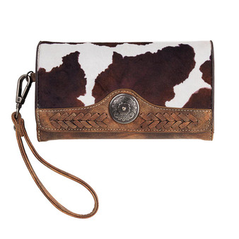 NOCONA Nocona Women's Brown Cow Print Leather Clutch Wallet 