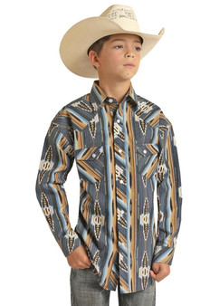 ROCK & ROLL COWBOY Rock & Roll Boy's Vintage Aztec Snap Western Shirt 
