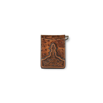 M & F Ariat Ostrich Print Bifold Money Clip Leather Wallet  
