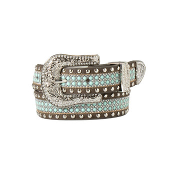M & F Angel Ranch Girl's Turquoise Beaded Crystal Inlay Western Belt  