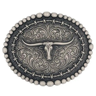 MONTANA SILVERSMITH Montana Silversmiths Men's Rustic Barbed Wire Longhorn Buckle 