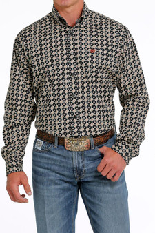 CINCH Cinch Men's Black Geometric Print Button Down Western Shirt 