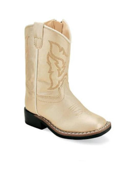 OLD WEST BOOTS Jama Old West Toddler Girl's Cream Shaft Square Toe Cowboy Boot 