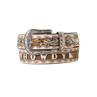 M & F Women's Angel Ranch Howdy Floral Buck Lace Belt Ivory 