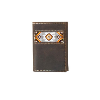 M & F Men's Southwest Trifold Beaded Inlay Wallet Brown 