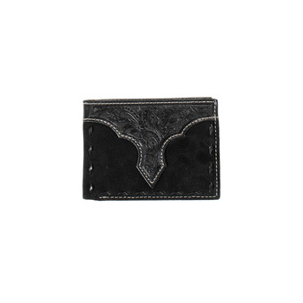 M & F M&F Nocona Men's Black Bifold Roughout Buck Laced Leather Wallet 