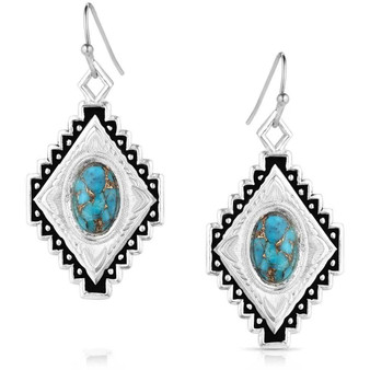MONTANA SILVERSMITH Montana Silversmiths Women's Silver Turquoise Diamond Of The West Earrings 