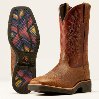 ARIAT Ariat Men's Tan Bull Emboss/Orange Rust Ridgeback Cowboy Boot 