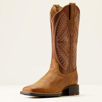 ARIAT Ariat Women's Pearl/Burnished Chestnut Round Up Ruidoso Western Boot 