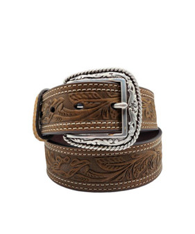 M & F M&F Ariat Men's Brown Western Floral Embossed Double Stitch Leather Belt 