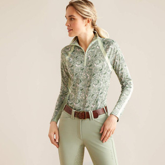ARIAT Women's Sunstopper 3.0 1/4 Zip Baselayer Green Baroque 