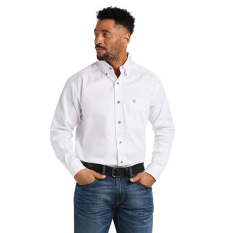 ARIAT Ariat Men's White Solid Twill Classic Fit Button Tall Shirt 