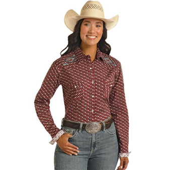 PANHANDLE SLIM Roughstock Panhandle Slim Women's Maroon Small Southwestern Print Shirt 