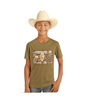 PANHANDLE SLIM Rock & Roll Denim Panhandle Slim Boy's Olive Dale Yeah Skull Graphic Tee 