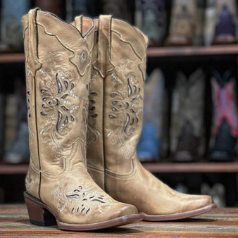 TANNER MARK Tanner Mark Women's Sand With Brown Butterfly Inlay Leather Boot 