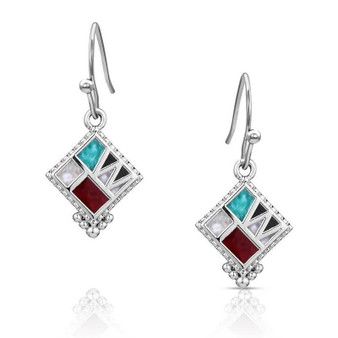 MONTANA SILVERSMITH Montana Silversmiths Women's Turquoise And Red Four Corner Mosaic Earrings 