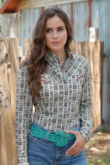 CINCH Cinch Women's Cream Western Print Snap Button Shirt 