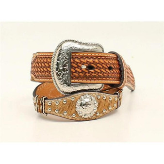 M & F M&F Nocona Boy's Natural Scalloped Hair Ribbon 1/4'' Cowhide Concho Belt 