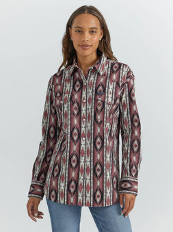 WRANGLER Wrangler Women's Burgundy Checotah Boyfriend Snap Western Shirt 