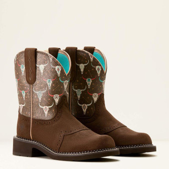 ARIAT Ariat Women's Barley/Boho Skull Print Fatbaby Heritage Farrah Western Boot 