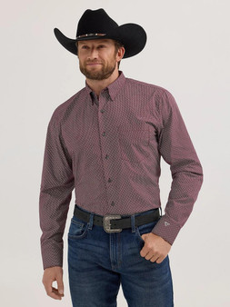 WRANGLER Wrangler Men's Maroon Print Cody Johnson Button Down Shirt 